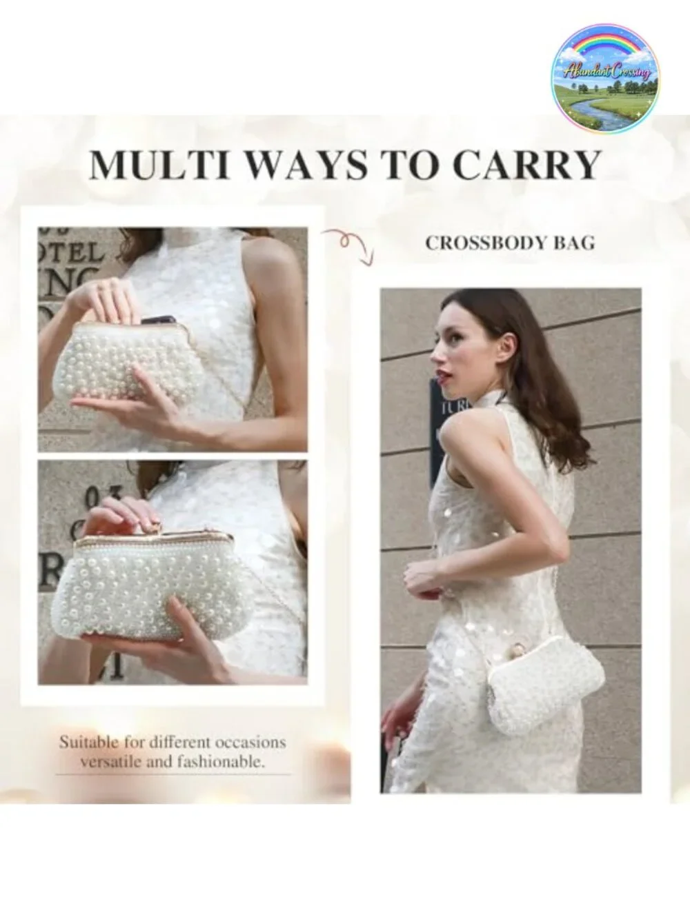 Pearl Clutch Bag with Crystal Beads Evening Wedding Clutch Handmade